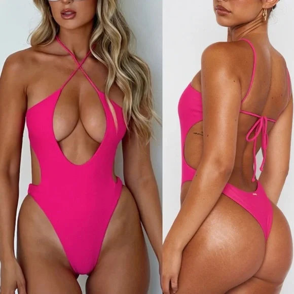 New $89 White Fox Columbia Hot Pink Bodycon One Piece MEDIUM - Picture 2 of 16